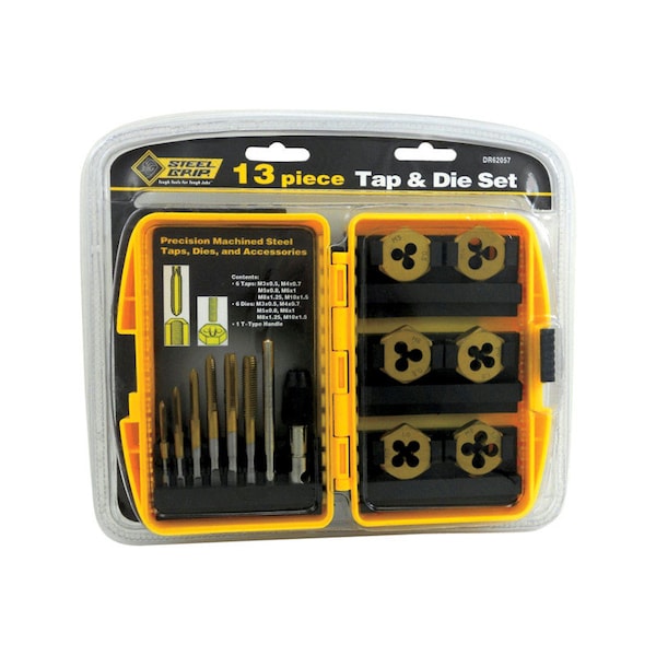 Steel Grip Steel Metric Tap and Die Set M3-0.5/M4-0.7/ M5-0.8/ M6-1.0/ M7-1.0/ M8-1.25/ M3-0.5/ M4-0 DR62057MM - main